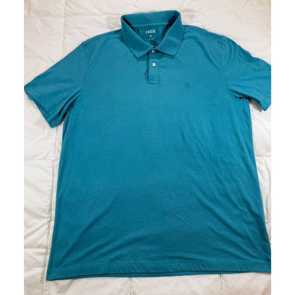 IZOD Polo Shirt XL Teal Blue Heather Short Sleeve Cotton Blend Casual